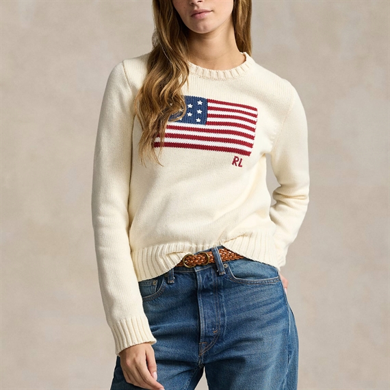 Polo Ralph Lauren Flag Cotton Crewneck Jumper, Cream